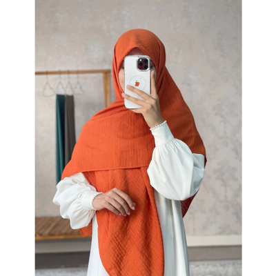 روسری وال نخی راه راه نارنجی خوش رنگ