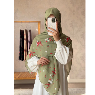 روسری سبز دسته گل بابونه
