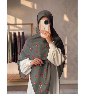 روسری قاصدک سبز یشمی گل قرمز