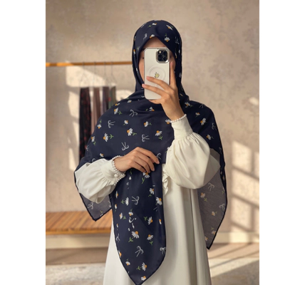 روسری سرمه ای بابونه پاپیون