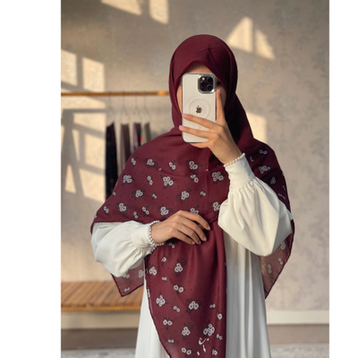 روسری شیدا زرشکی گل خاکستری