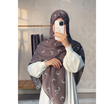 روسری دودی تیره شاخه گل سفید