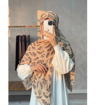 روسری گل گندم کرم نخودی مشکی