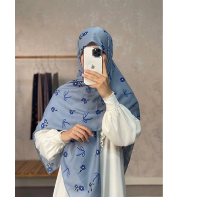 روسری آسمان جین گل و پاپیون