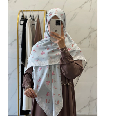 روسری نخی پاپیون گل آبی پاستیلی