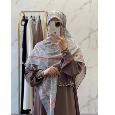 روسری نخی آبی نارنجی مات گل ریز