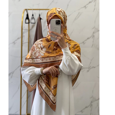 روسری نخی زرد قهوه ای