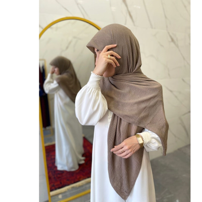 روسری نخی پلیسه ریز خاکی
