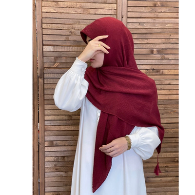 روسری نخی پلیسه ریز زرشکی