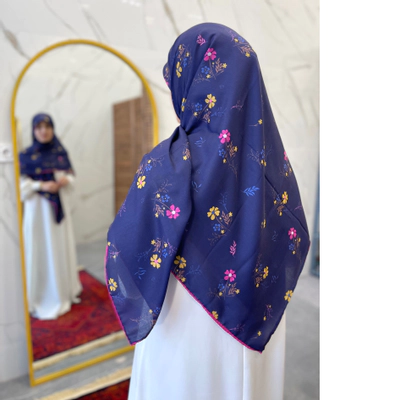 روسری نخی بنفش گل زرد