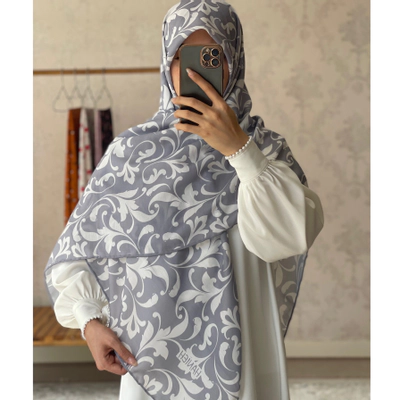 روسری طوسی و سفید ترمه