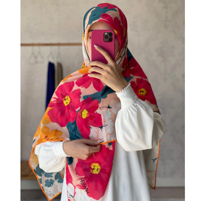 روسری گل درشت نارنجی سرخابی