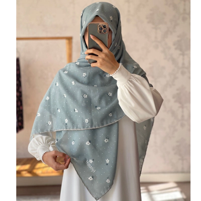 روسری طوسی آبی گلریز خالدار