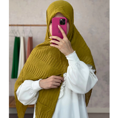 آف روسری نخی پلیسه خردلی