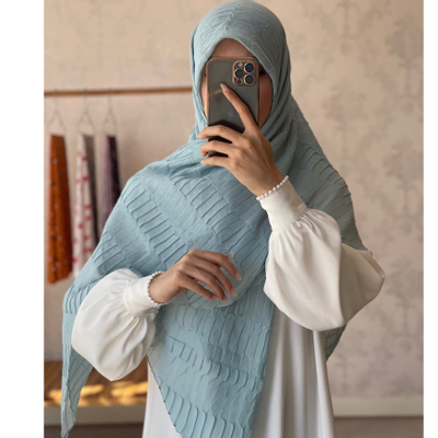 روسری نخی پلیسه آبی آسمونی