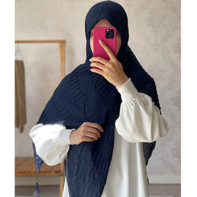 روسری نخی پلیسه سرمه ای