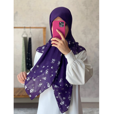 روسری بنفش گل ریز حاشیه قواره 120